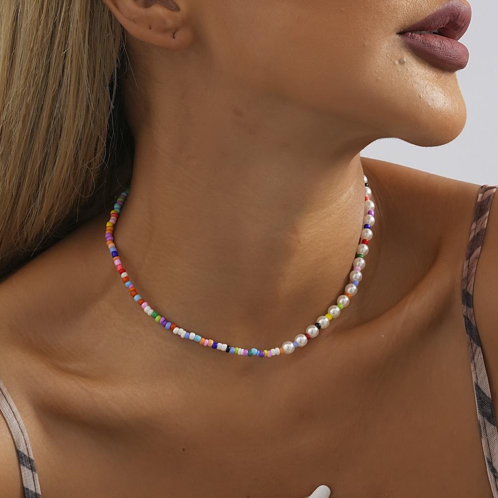 Beaded Colorful Chic Necklace With Imitation Pearls For Women Perfect For Wear Autumn