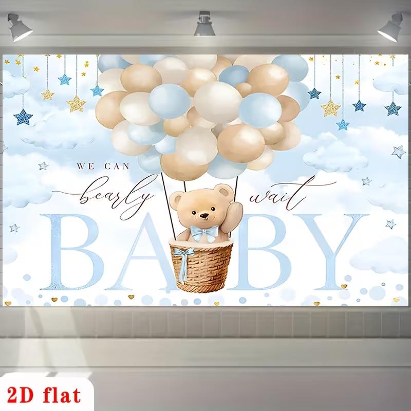 

2D We Can Bearly Wait Blue Themed Baby Shower Photography Background 47.2x31.5inch/120*80cm