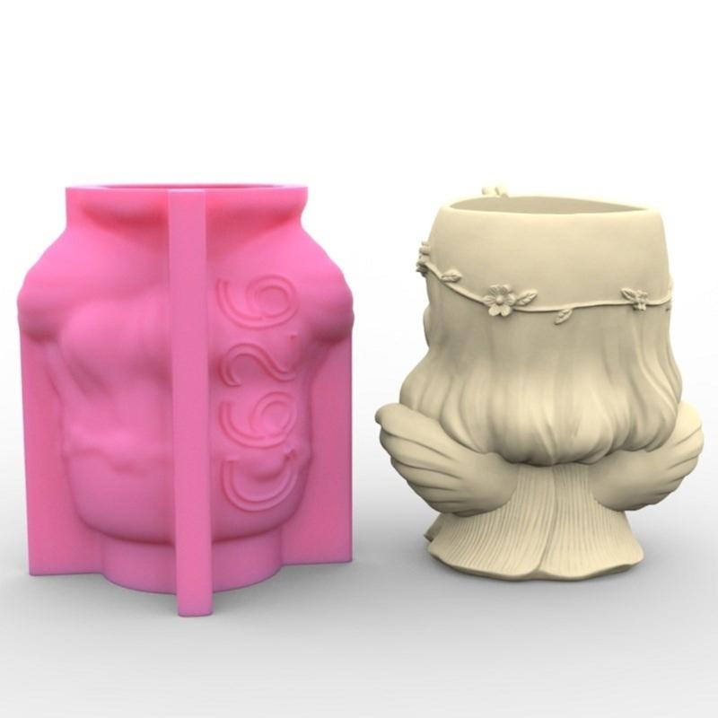Cute Girl Pen Holder Silicone Mold Table Ornament Succulent Planter Flowerpot Molds Epoxy Resin Mold  Plaster Making