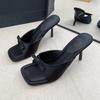 Temperament Black Bow High Heels Women's 2025 Summer New Versatile Thin Heel Women's Cool Slippers