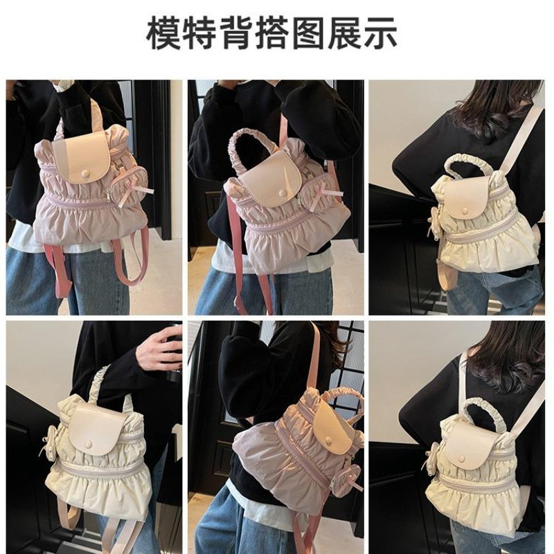 College style backpack women's new trendy fashion pleated nylon casual portable backpack