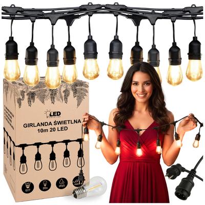 Garden Light Garland 10m X 20 E27 Bulbs Waterproof Ip65 All Year Round
