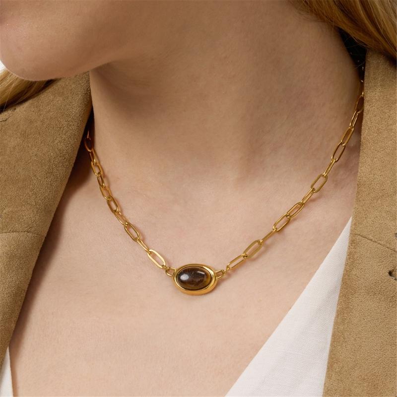 Minimalist Collarbone Chain Featuring Genuine Tigers Eye Crystal Lightweight Design Suitable For Sensitive Skin Wear