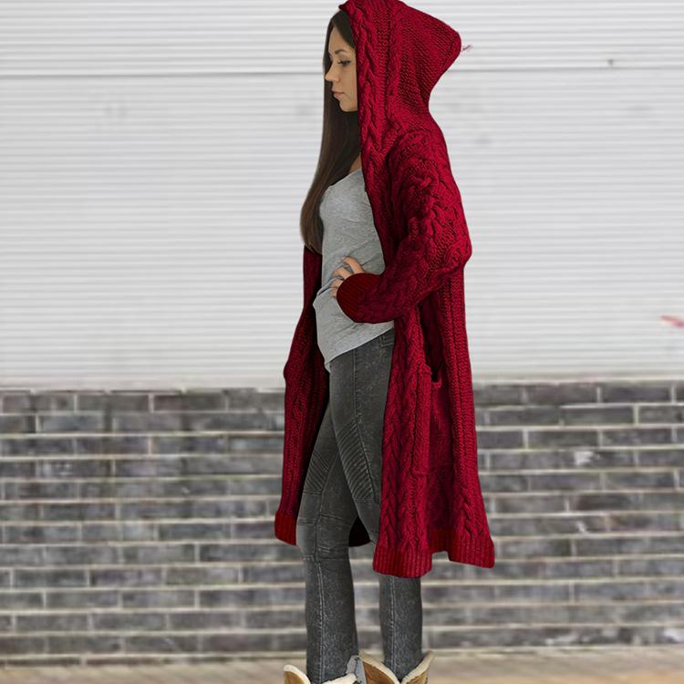 Autumn/Winter 2025 Women's Hooded Cardigan with Pockets - European and American Style Knitted Sweater