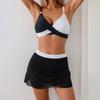 Set Bikini da Donna 2 Pezzi/Set Asciugatura Rapida Blocco Colore Spalline Sottili Regolabili Reggiseno Bikini Taglio Sportivo Set Gonnellino con Rete Costumi da Bagno per la Spiaggia