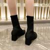 Short Boots Women's High-heeled Single Boots 2025 Autumn and Winter New Pointed Thin Boots Elastic Boots Socks Boots Thick Heel Velvet Socks Boots