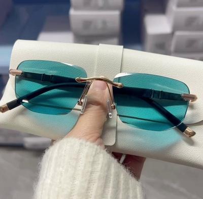 New Fashion Rimless Rectangle Sunglasses Women Luxury Design UV400 Protection Retro Gradient Eyewear Shades