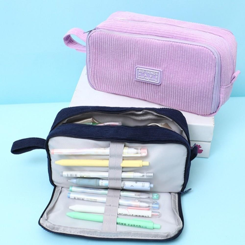 Durable Corduroy Pencil Pouch Desk Organizer Portable Storage Bag School