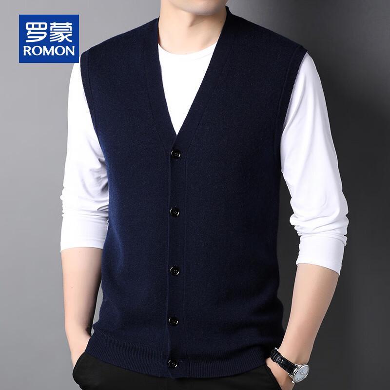 

ROMON Men s 100% Pure Wool V-Neck Knitted Cardigan Vest 2XL