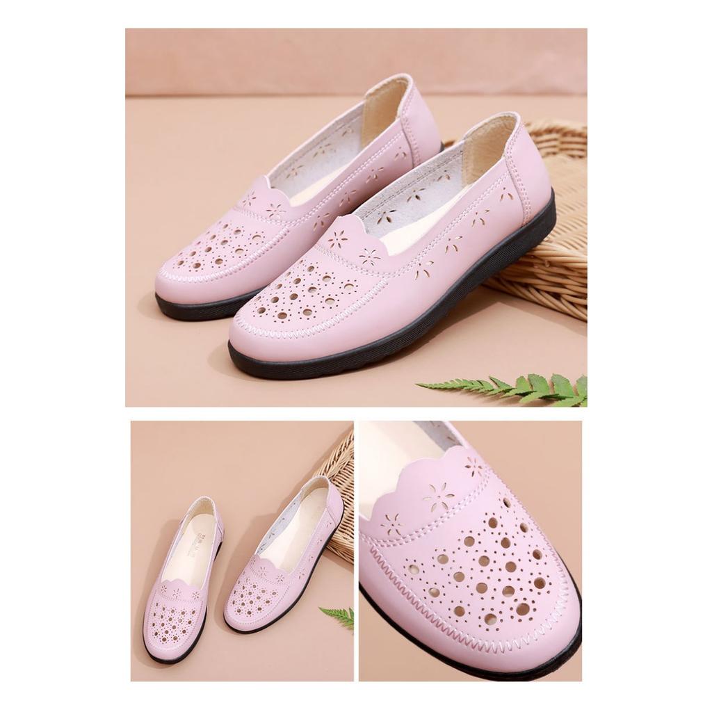 Sandals Summer Breathable Fashionable Hollow Leather Shoes Soft Sole Non Slip Flat Bottom Women's Shoes Perforated Shoes