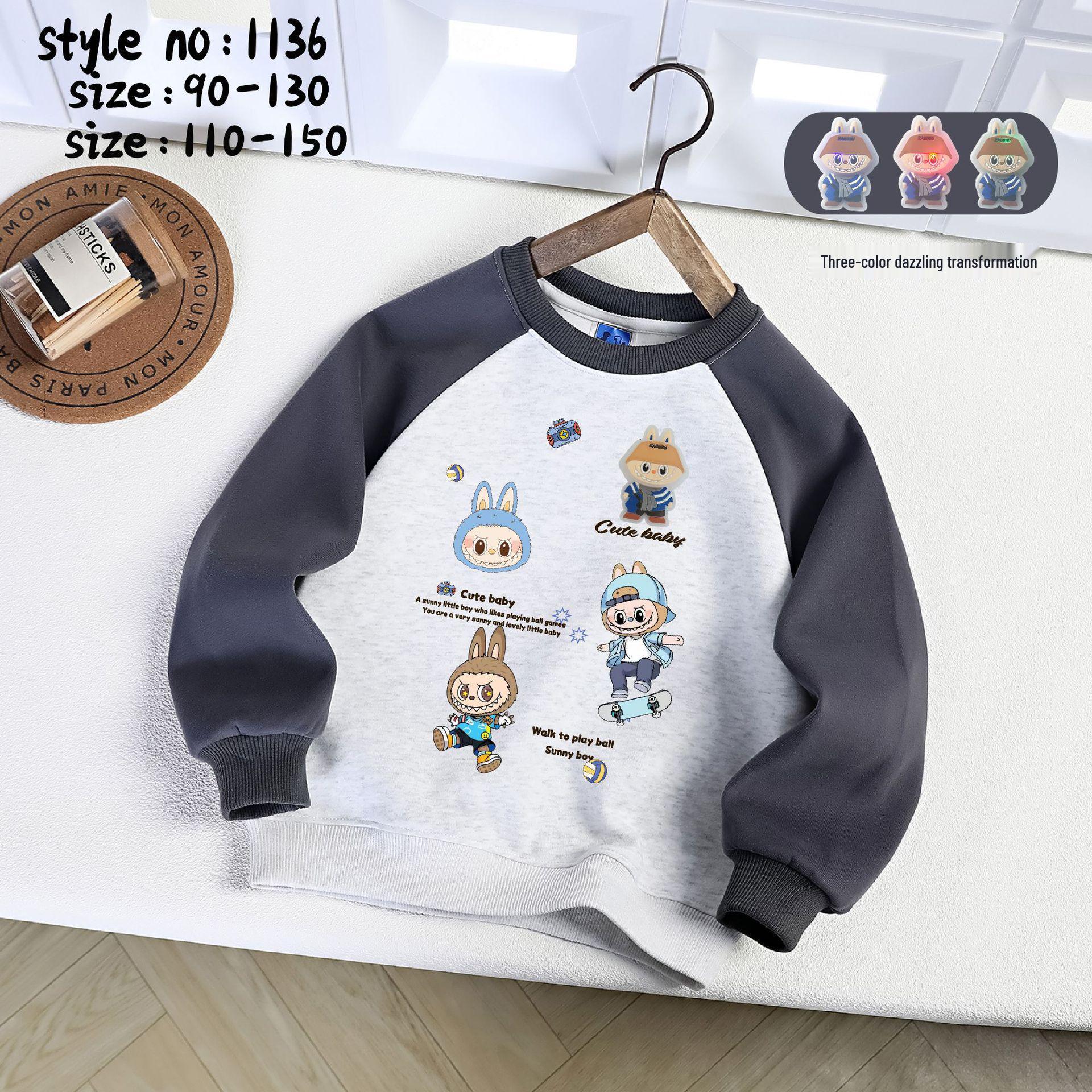 

Labubu Light-Up Cartoon Sweatshirt for Boys: Long-Sleeved Casual Sporty Top for Small to Medium Children’s Autumn Wear 110 cm-150 cm/Set of 5