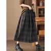 In-Stock Autumn 2025 Women's Warm A-line Woolen Plaid Mid-length Skirt