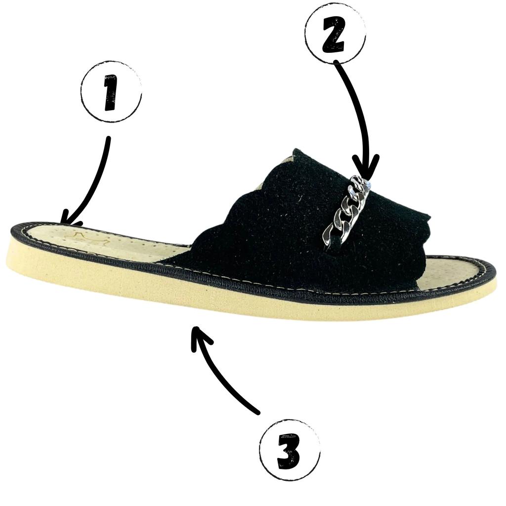 Black women's suede leather slippers, velvet house slippers 36