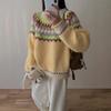 Vintage Heavy Industry Fair Island Christmas Knitted Pullover Women's Autumn and Winter Loose Lazy Wind Soft Waxy Knitted Sweater Top