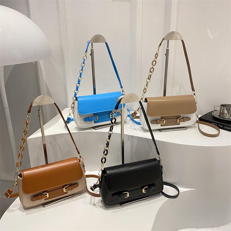 Trend splicing contrasting colors women's fashion 2025 simple summer chain design shoulder crossbody small square bag