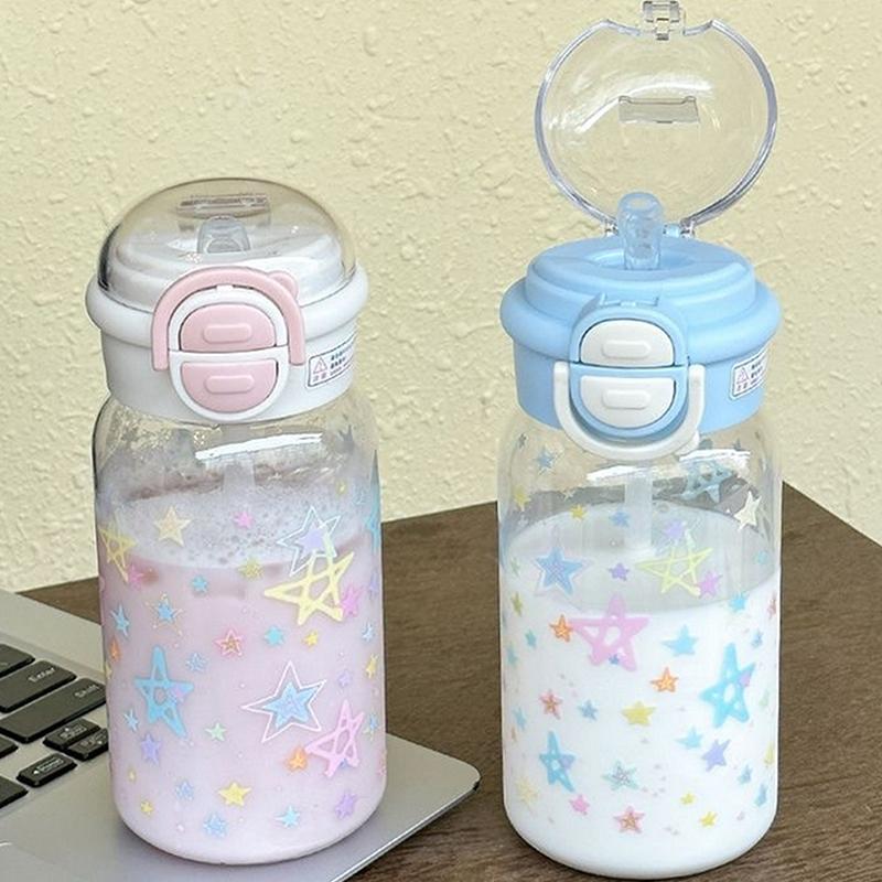 Cute Water Bottle With Straw Portable Plastic Pop-Up Cover Water Cup For Kid Kawaii Bottle Water Leak-Proof Cute Drinking Bottle