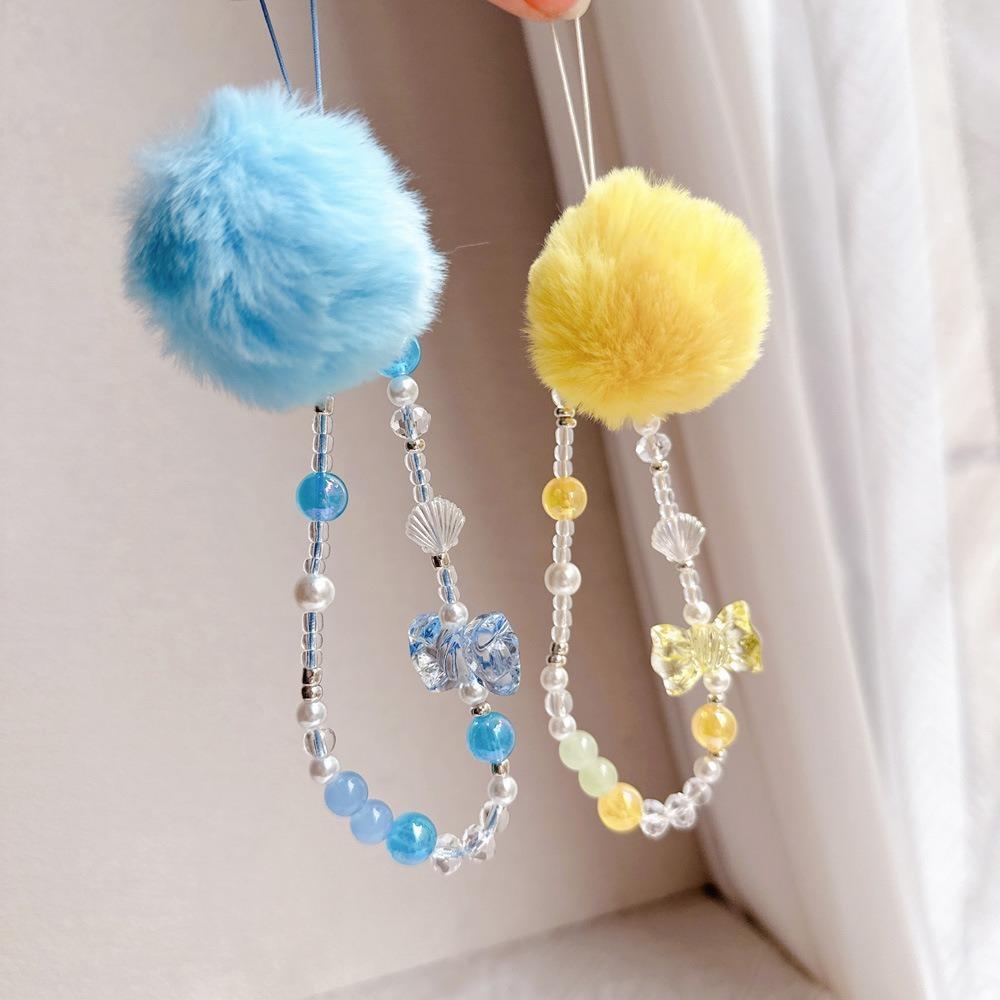 Hair Ball Beaded Phone Straps Sweet Girl Cellphone Pendant Mobile Phone Chain Bag Pendant