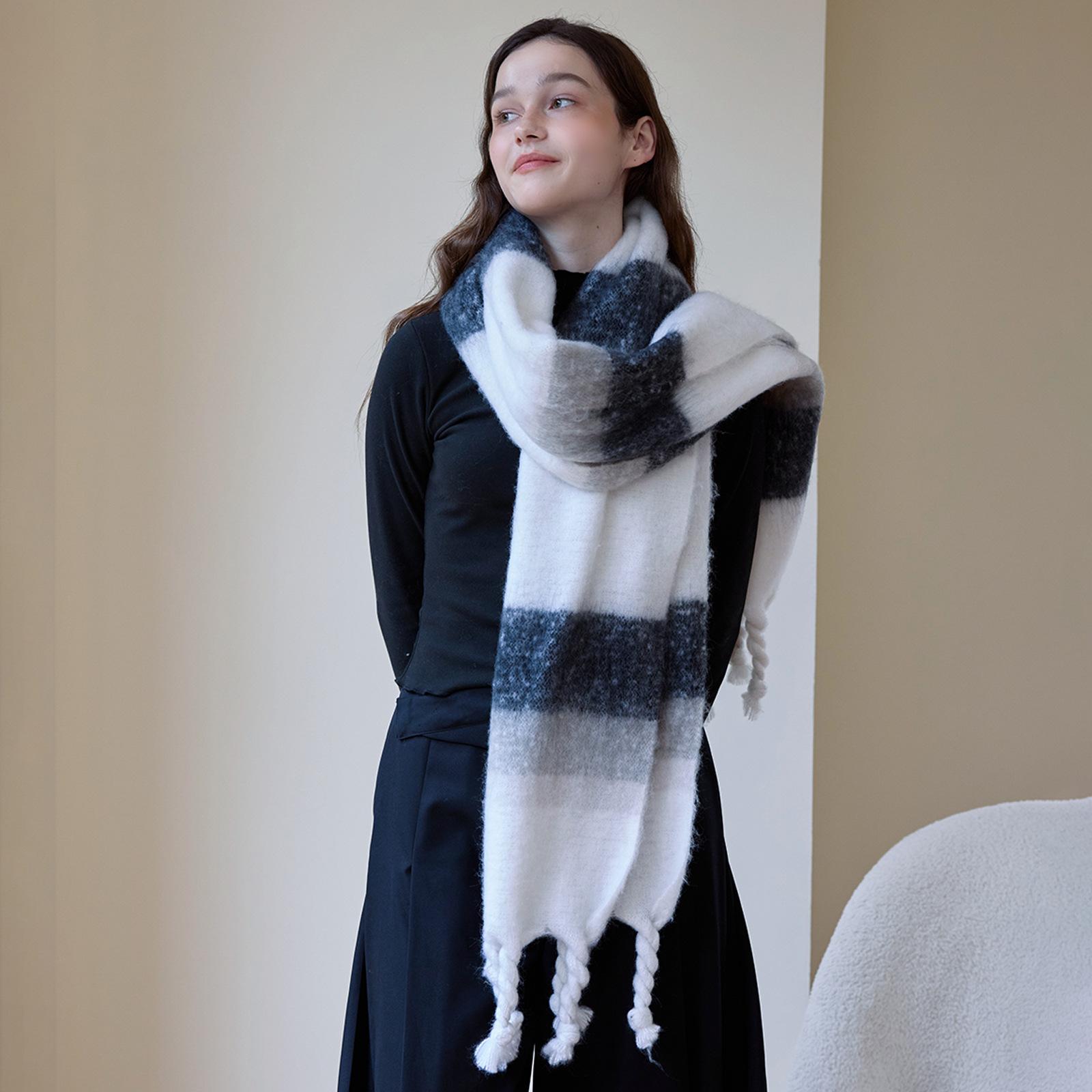 

Striped scarf women s autumn and winter high sense imitation mohair color warm versatile shawl atmosphere scarf