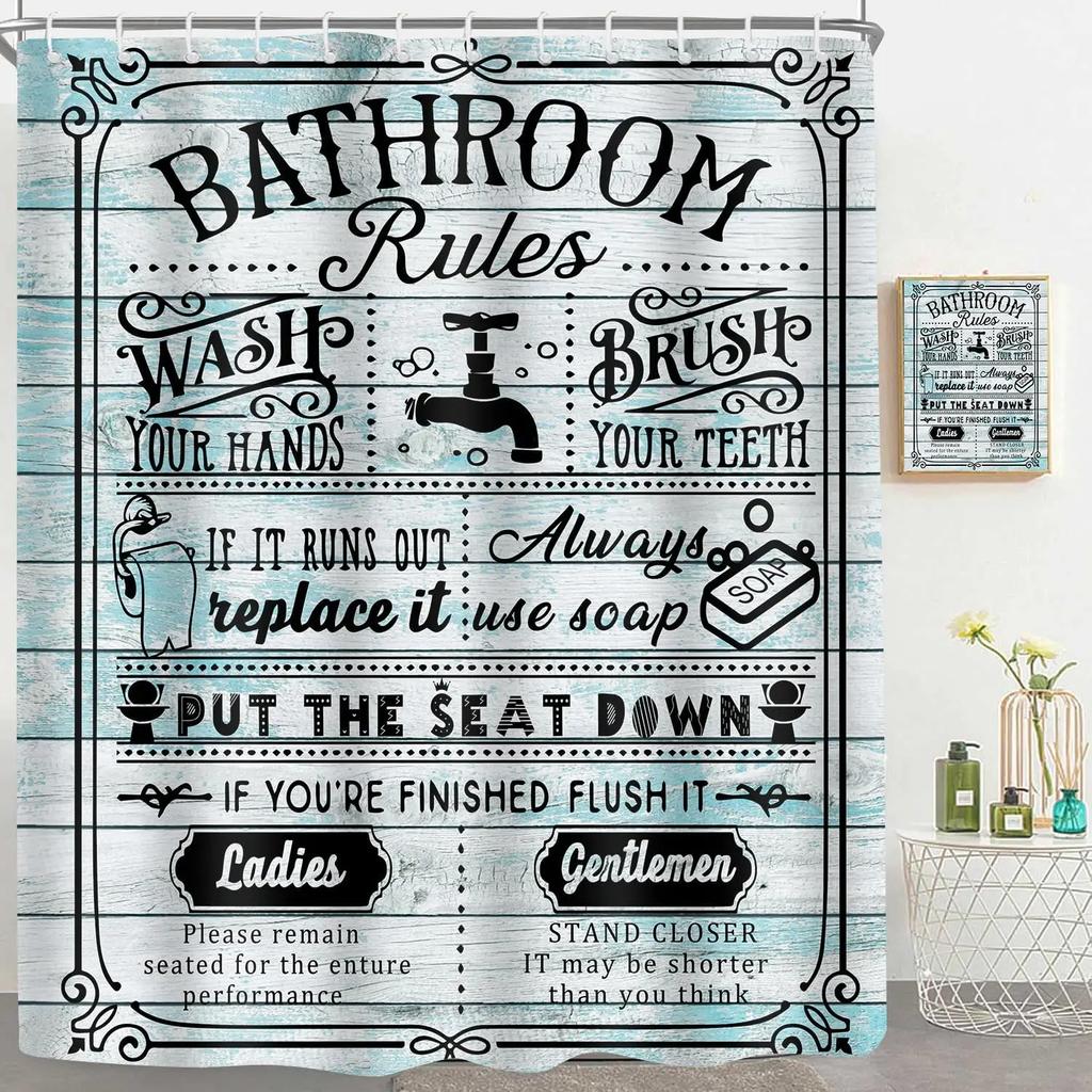 Funny Quotes Shower Curtain Cool Black and White Bathroom Rules Shower Curtains Fun Cute Toilet Sayings Fable Motto Bathroom