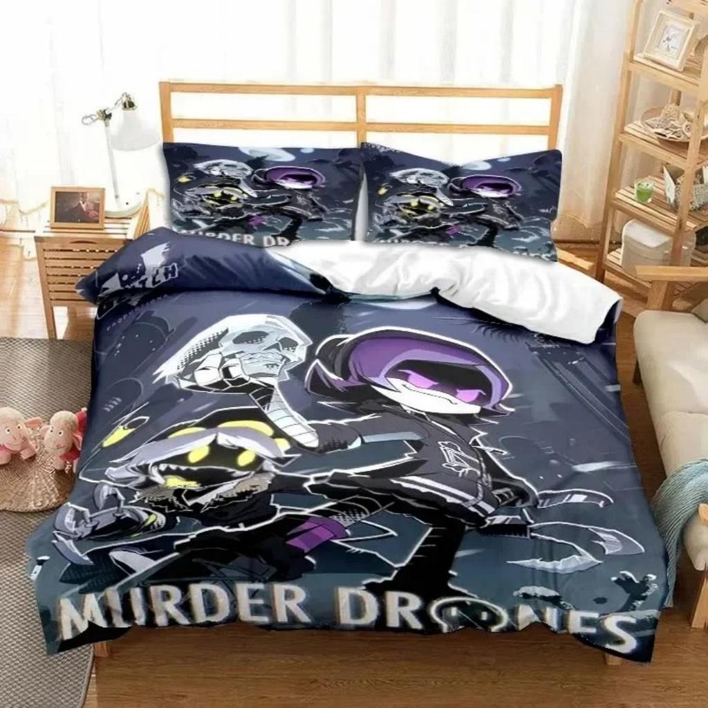 Morddrohnen 3D Cartoon Bettbezug Weich Hautfreundlich Atmungsaktiv Bettwäsche Set mit Reißverschluss für Kinder Jungen Mädchen Schlafzimmer Dekoration