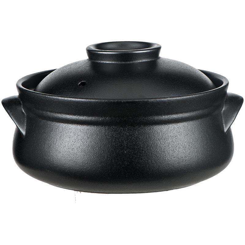 Black Stoneware Korean Drum-shaped Casserole: High-Temperature Resistant Ceramic Stew Pot for Household and Commercial Use