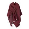 Womens Knitted Faux Cashmere Shawl Wrap With Contrast Stripe Trim Unisex Lightweight Warm Scarf Fall Winter