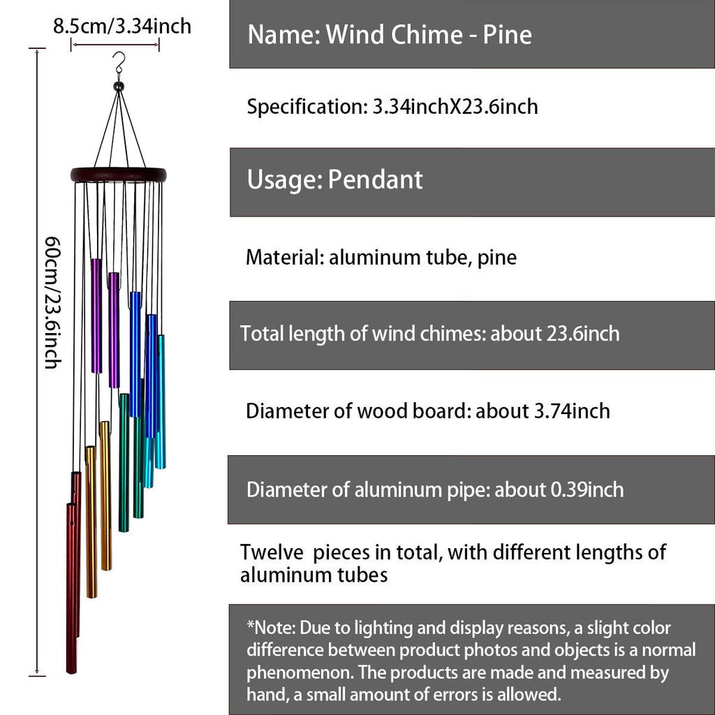 Wunderschönes und beruhigendes musikalisches Windspiel mit 12 Röhren und Glocken – perfekt zur Entspannung und Meditation.
