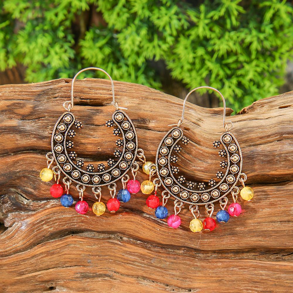 Vintage Bohemian Vacation Style Female Earrings Fashion Ethnic Unique Drop Oil Colorful Geometric Dangle Earrings Female Jewelry