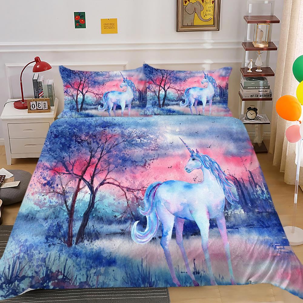 2023 Nový styl Unicorn Printing 3D ložní oblek 100% polyester Ložnice Dekor z mikrovlákna Pohodlný luxusní povlak na přikrývku