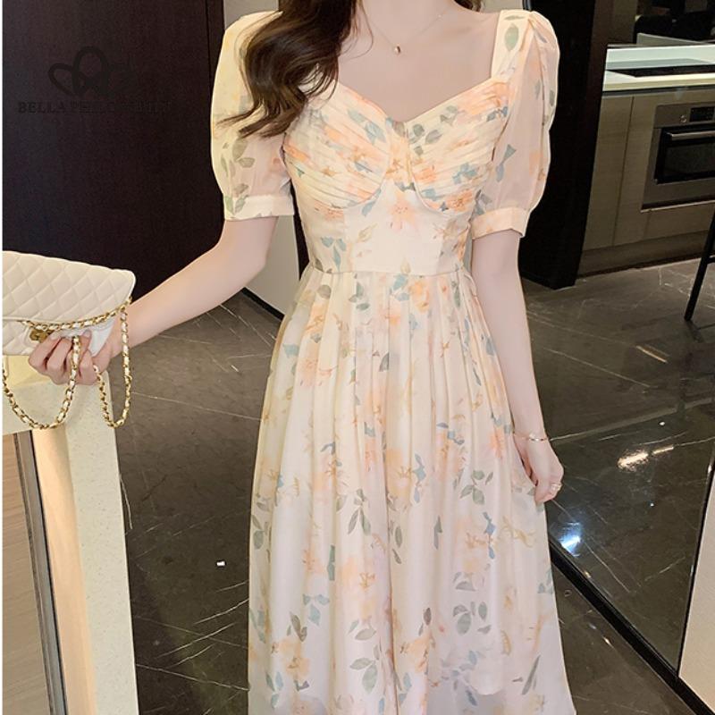 

Новое летнее платье с французским квадратным воротником и цветочным принтом, элегантное платье с принтом роз, женское повседневное пляжное вечернее платье XL зелёный