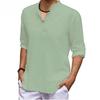 Men's Casual Shirts Solid Color Soft Comfortable Thin Tops Breathable Loose Fashion Button Henry Neck Long Sleeve Blouse