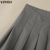 VONDA Women Zipper Up Waist Solid Color Mesh Patchwork Mini Pleated Skirts