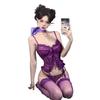 Sex underwear lace pure desire hollow set pajamas purple waist uniform body sculpting temptation split set