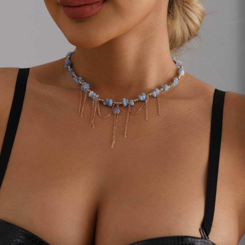 Leichter Luxus Wassertropfen Quaste Design Schlüsselbein Kette Naturstein Halskette Für Frauen Party Schmuck Zubehör