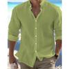 Men's Linen Button-Down Shirt Summer Beach Shirt Long-Sleeved Plain Solid Collared Spring/Summer Casual Everyday Wear
