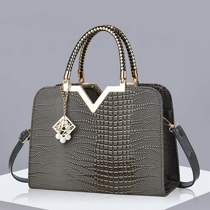 Women’s Large Capacity Crocodile Pattern Top Handle Bag, Light Luxury High-End All-Match Shoulder Crossbody Fashion Purse