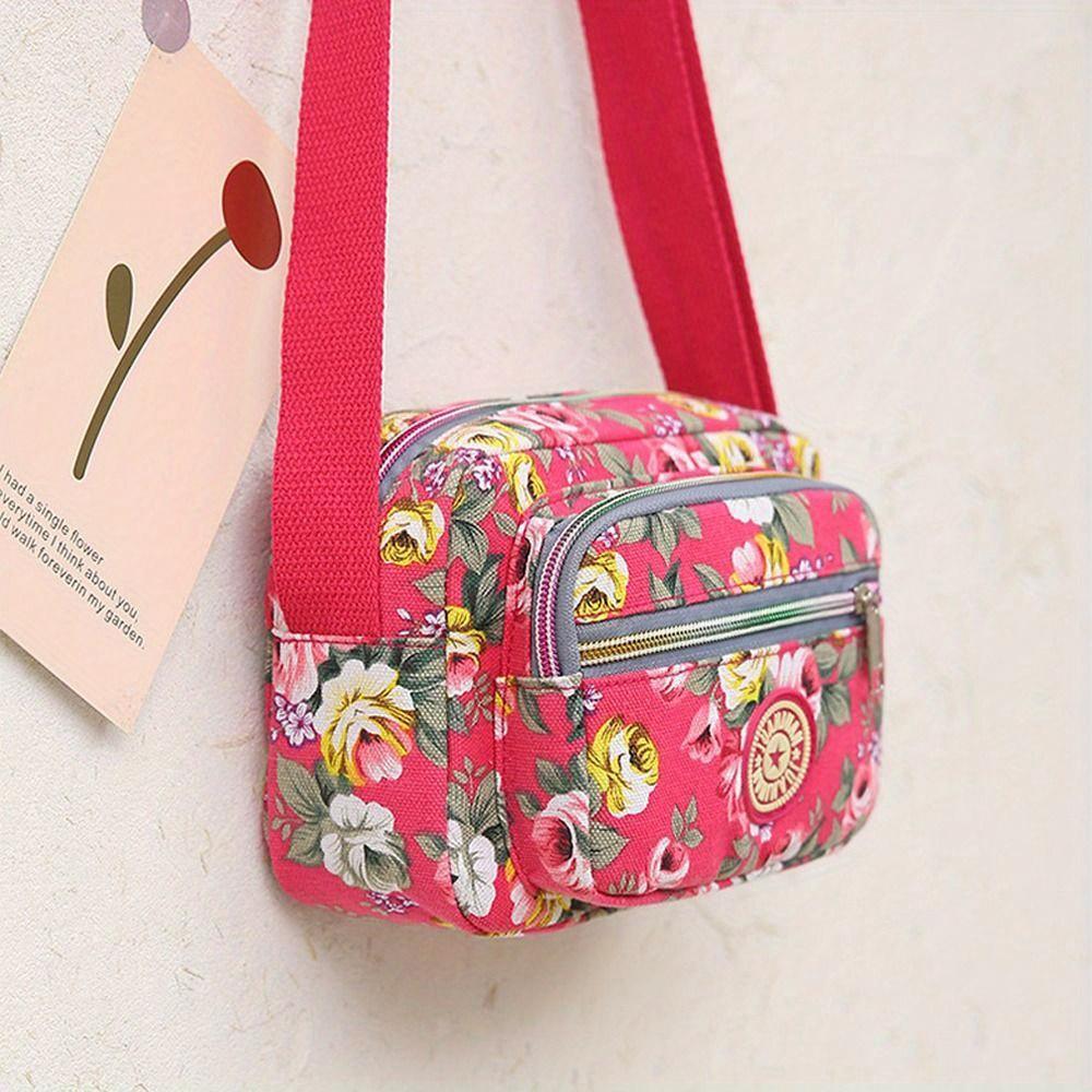 Lässige Schultertasche aus Nylon, mehrlagig, mit Blumendruck, klassische Tragetasche, Vintage-Handtasche für Frauen und Mädchen
