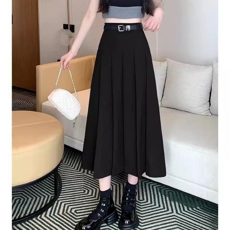 

[Бесплатный пояс] Юбка-трапеция с высокой талией и складками - Весна/Лето, студенческая форма JK, корейский и японский стиль S