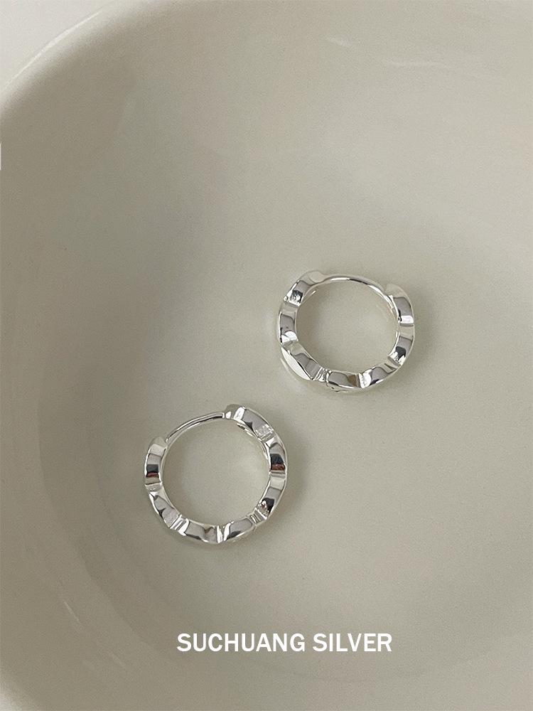 S925 Sterling Silver Oval Line Earrings for Women - Versatile, Niche Design Hoops 925 Silver