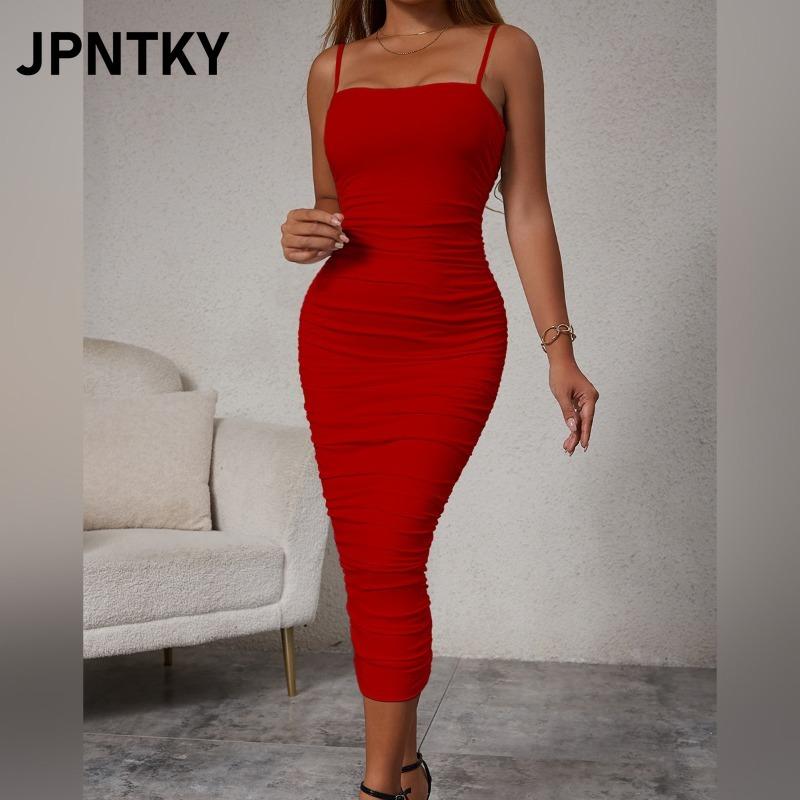 JPNTKY Damen Mode Sommer Frühling Unifarben Druck Ärmellos Quadratischer Ausschnitt Freizeitkleider