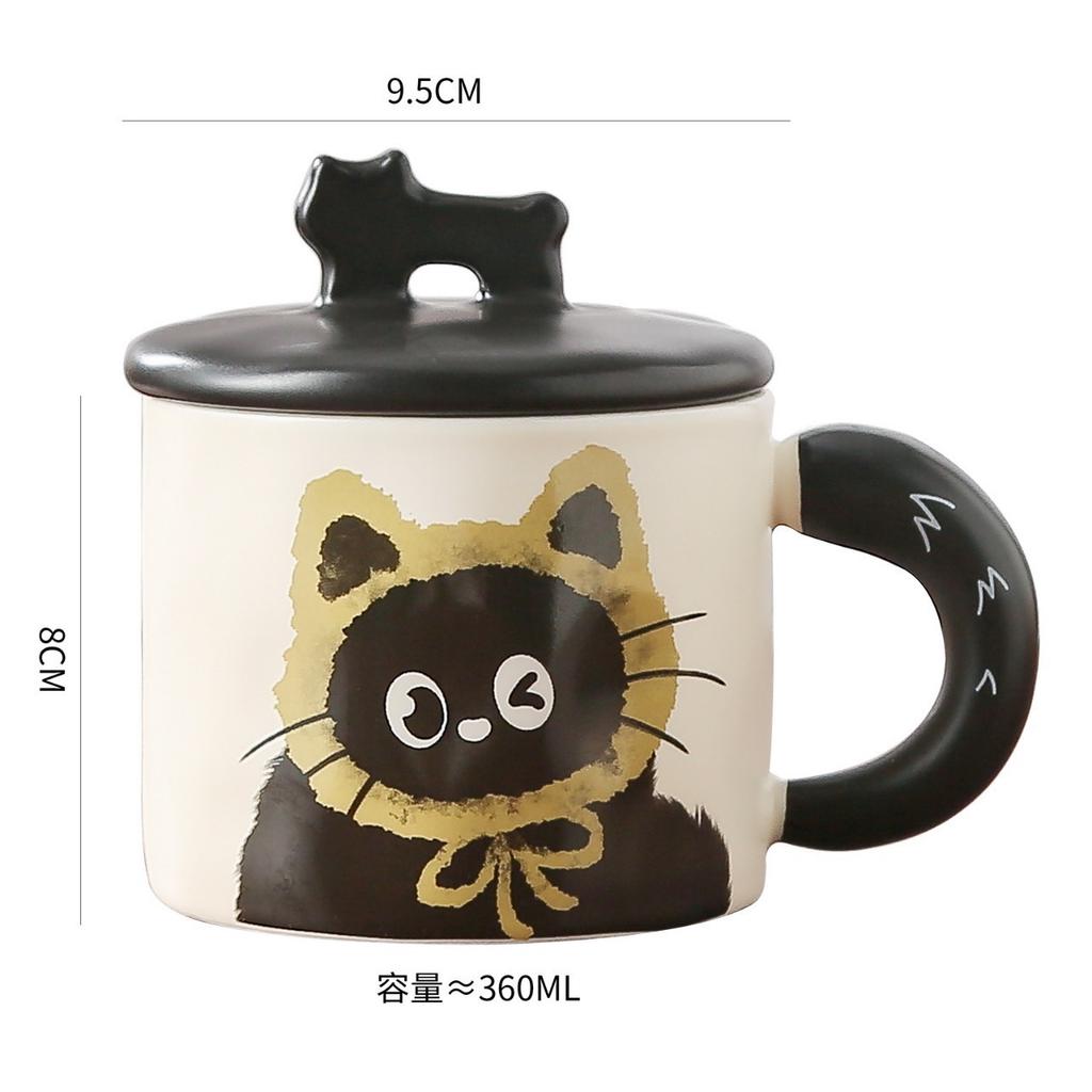 Cat Mug Retro Design Ceramic Water Cup With Lid Gift Box With Souvenir, High-End Cup Cartoon Girl