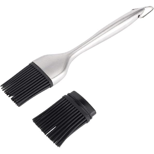 Basting Brush, Grilling BBQ Baking, Pastry and Oil, 8 Inch Stainless Steel Handle Brushes with Back Up Silicone Brush Heads for Kitchen Cooking &