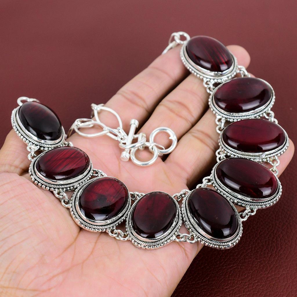 Red Fire Labradorite Necklace Handmade Gemstone Necklace 925 Sterling Silver Necklace Vintage Jewelry Adjustable Chain Necklace Gift For Mom