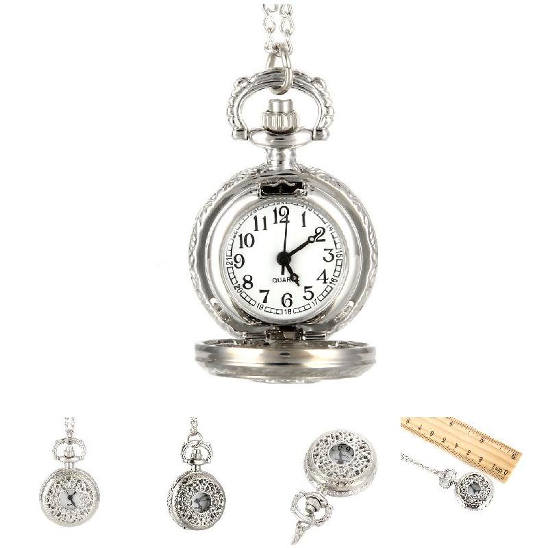 Fashionable Vintage Quartz Pocket Watch Alloy Hollow Out Flowers Chain Necklace Pendant Clock For Women Holiday Birthday Gifts