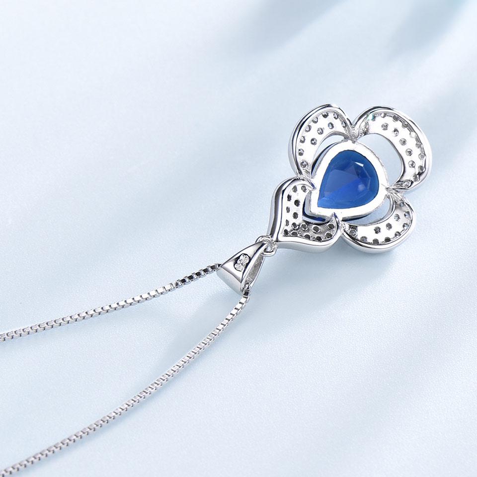 UMCHO Luxury Blue Sapphire Pendants Necklaces for Women Water Drop Flower Necklace with Chain Party Jewelry