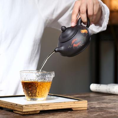200ml Yixing Purple Clay Teapot Handmade Peach Pattern Tea Pot Beauty Tea Infuser Kettle Household Chinese Zisha Teaware