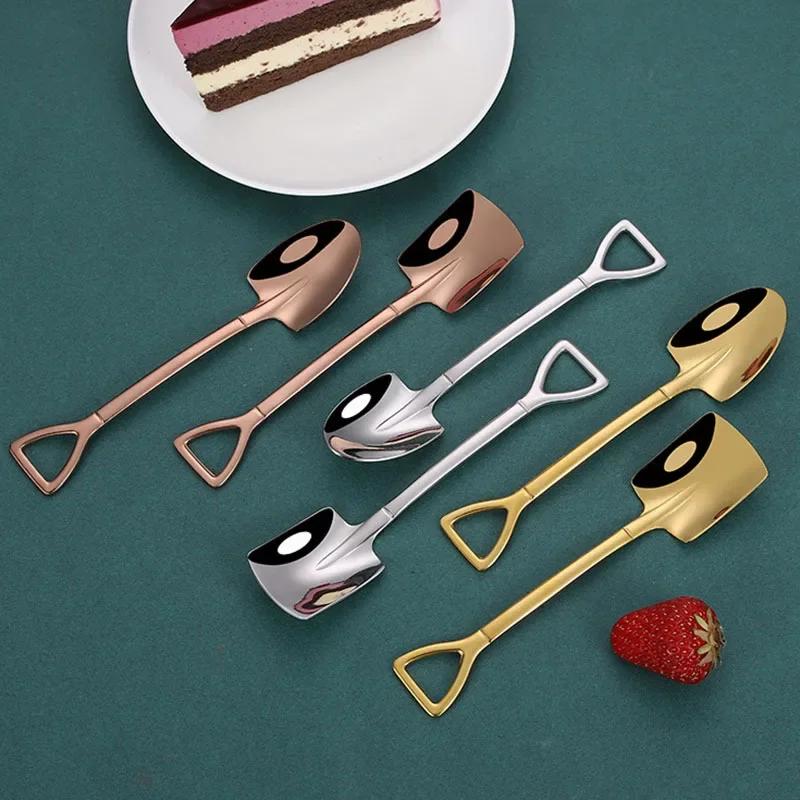 1PC Stainless Steel Shovel & Point Spoons Coffee Tea Spoon Ice Cream Dessert Tip Scoops Cutlery Tableware Set Kitchen Tools