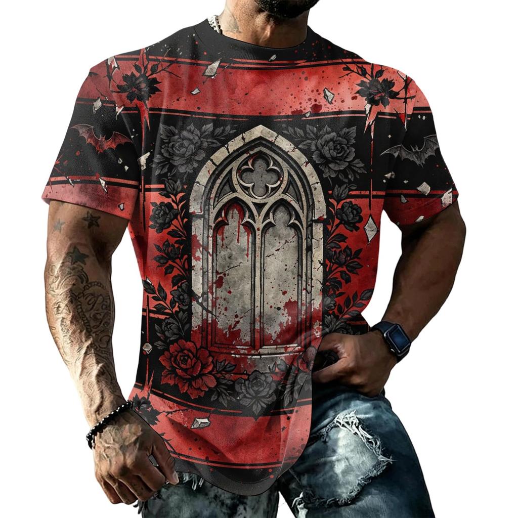 Men's Halloween Print T-Shirt, Short Sleeve Neck Tee for Halloween Celebrations