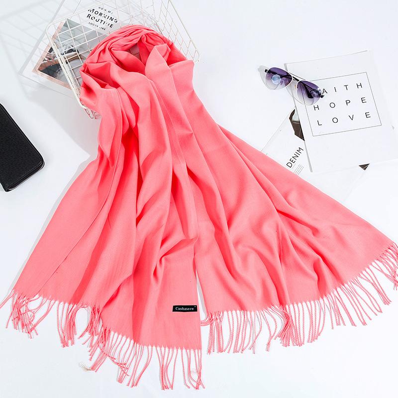 Otoño E Invierno Nuevo Bufanda de Cachemira para Mujer Color Sólido Imitación Cachemira Bufanda de Punto Gruesa Bordada Cachemira Chal