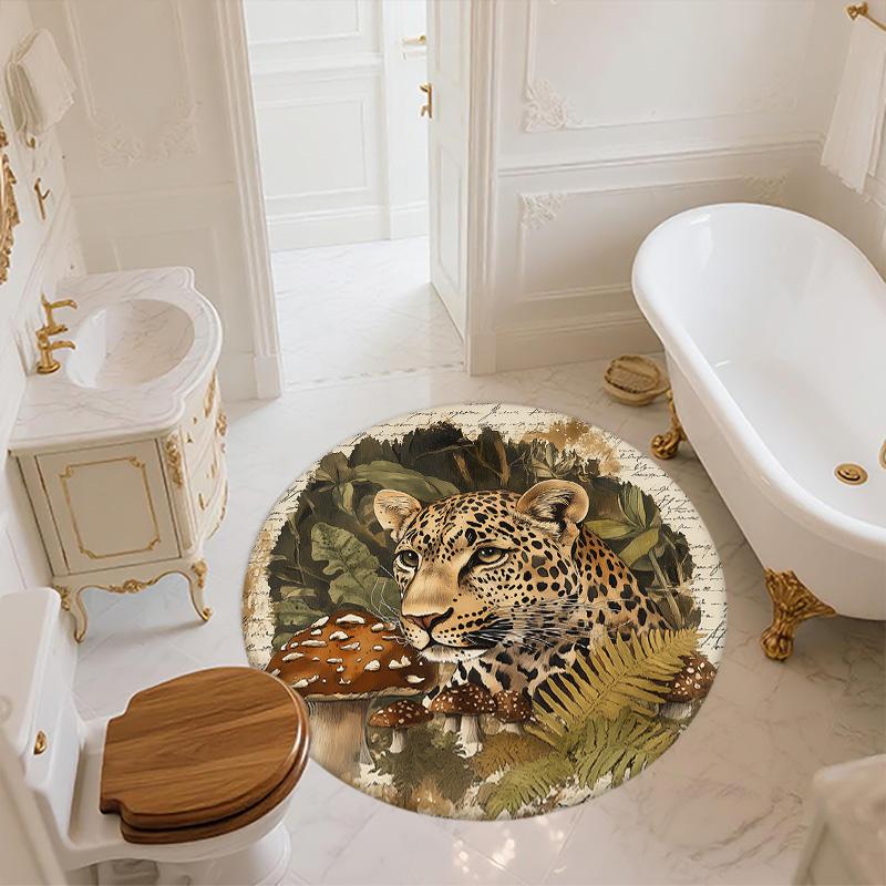 Forest Leopard,Round Area Rug,Carpet Rug for Living Room Bedroom Sofa Playroom Decor,Non-slip Floor Mat